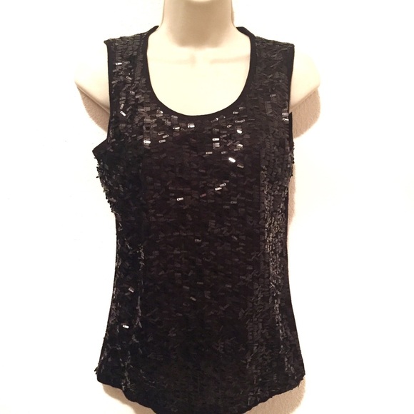 VERVE Women's Size Small Black Sequin Tank Top Holidays - Picture 1 of 6